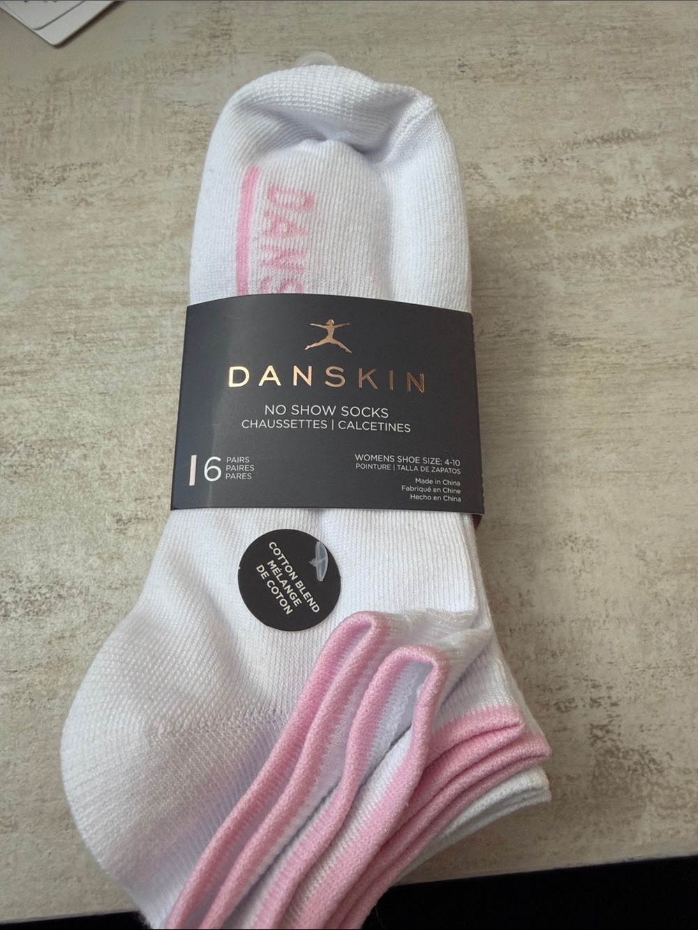 Danskin No-Show Athletic Socks in White, Pink, grey colors with trim